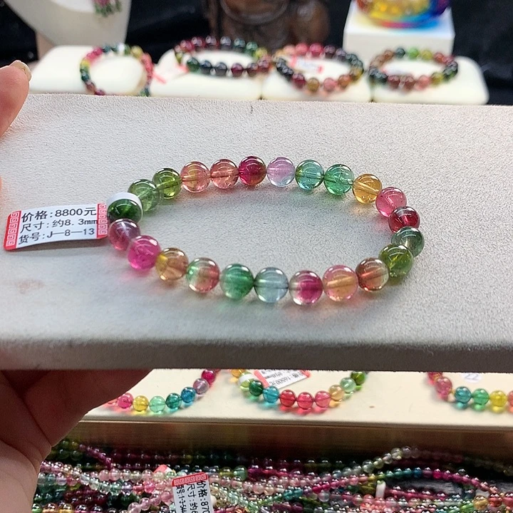 西瓜碧玺手链未镶嵌8.3彩虹。