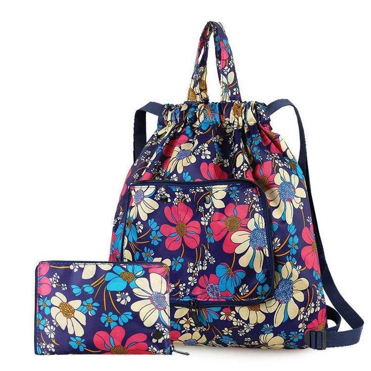 新款束口袋抽绳折叠双肩包简易轻便防水旅行休闲背包健身运动背包