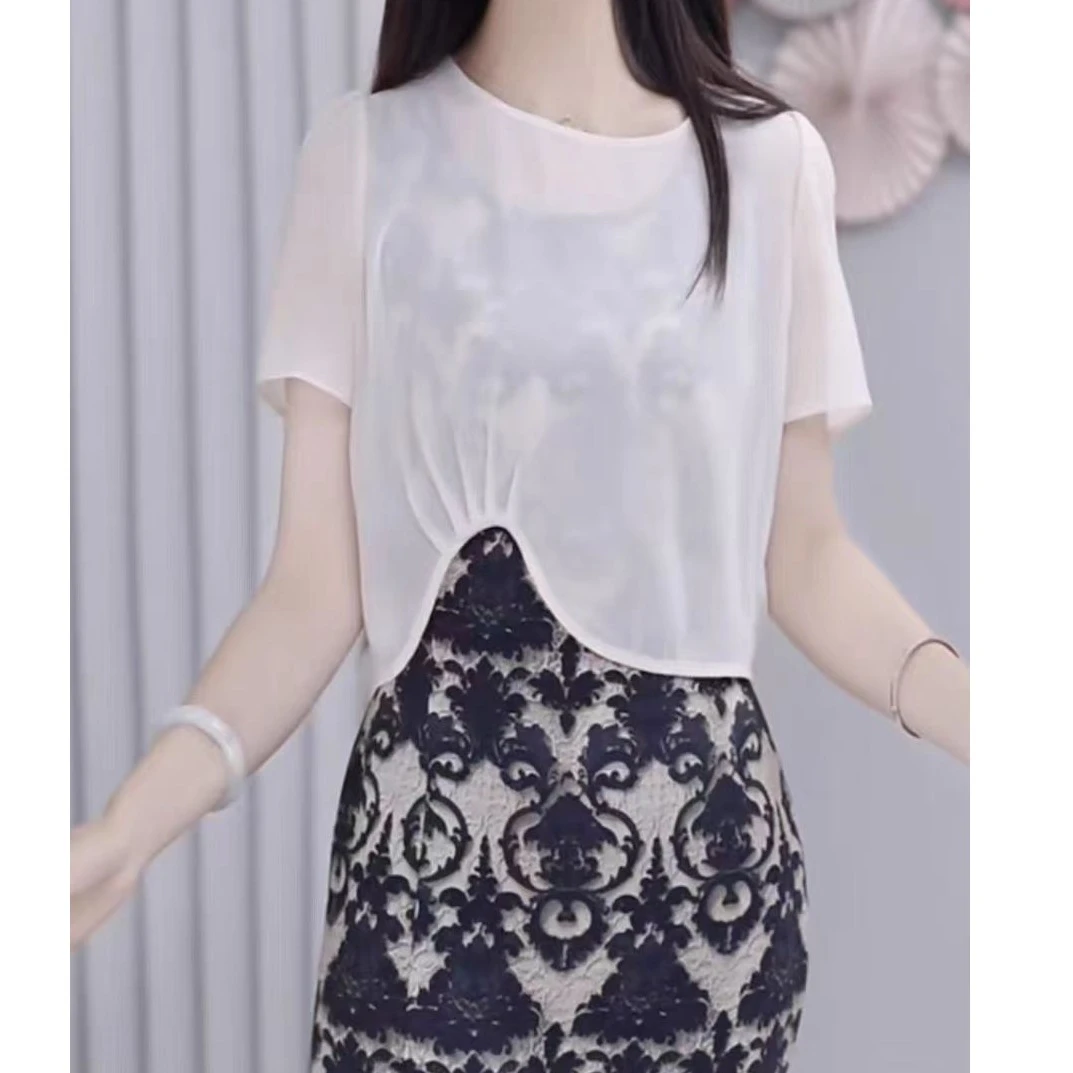 T339 时尚套装夏显瘦气质网红洋气时尚休闲减龄网纱刺绣两件套裙