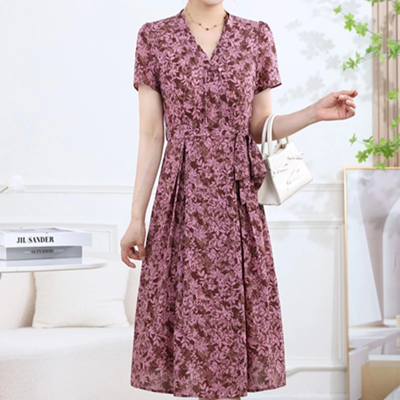 X161 气质女装连衣裙2024夏季新款时尚轻奢洋气显瘦碎花A字裙子