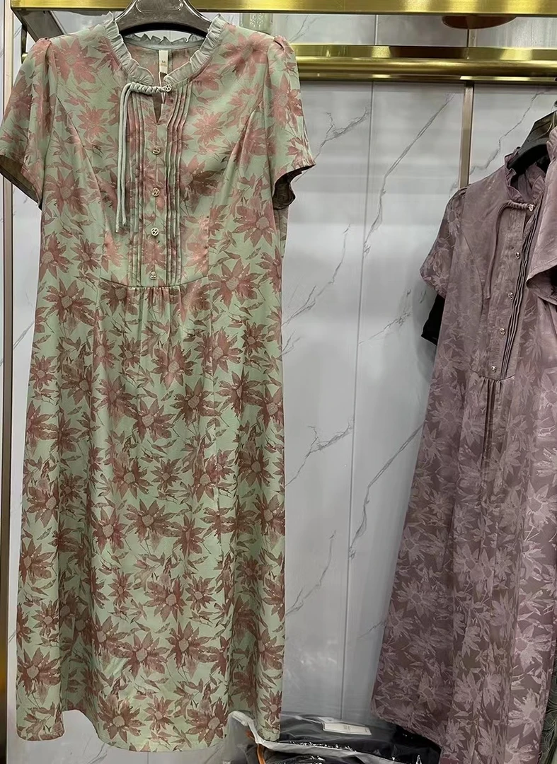 X712 气质女装连衣裙2024夏季新款时尚轻奢洋气显瘦假两件A字裙子