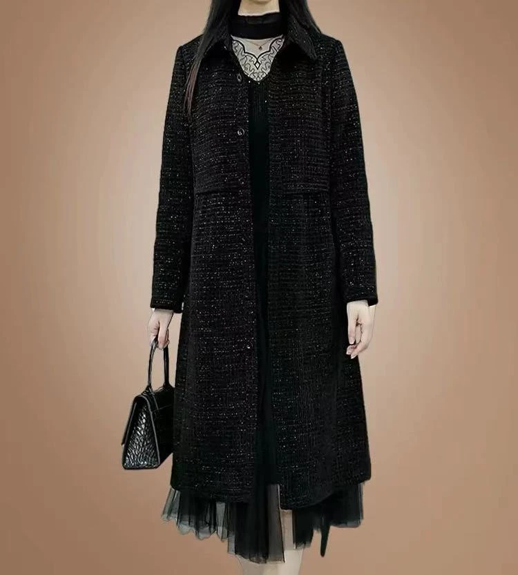 W0298大码妈妈装气质洋气中老年时尚中长款秋冬显瘦女士中年宽松