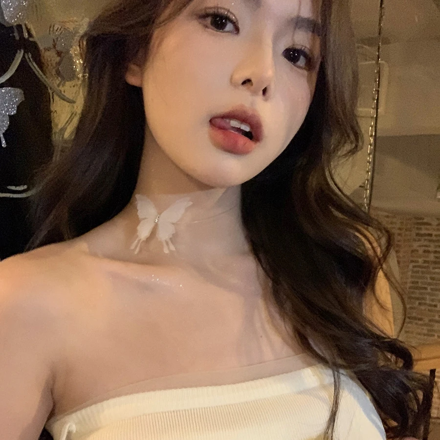铁合金项链 网纱蝴蝶项链超仙气质隐形鱼线锁骨链百搭choker颈链