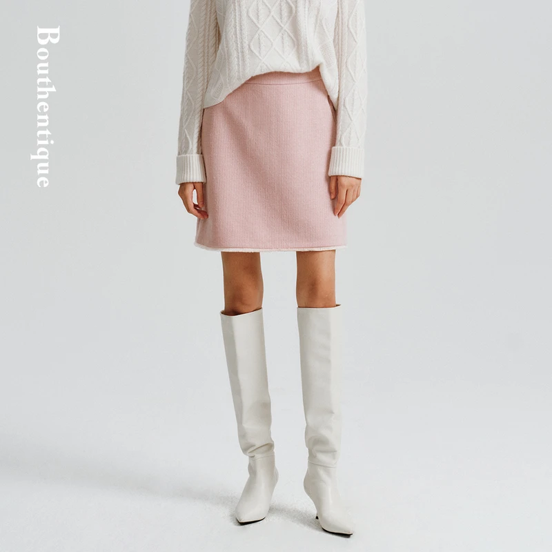 Bouthentique 高比例的纯新澳毛斜插口袋设计短裙224411S1M02