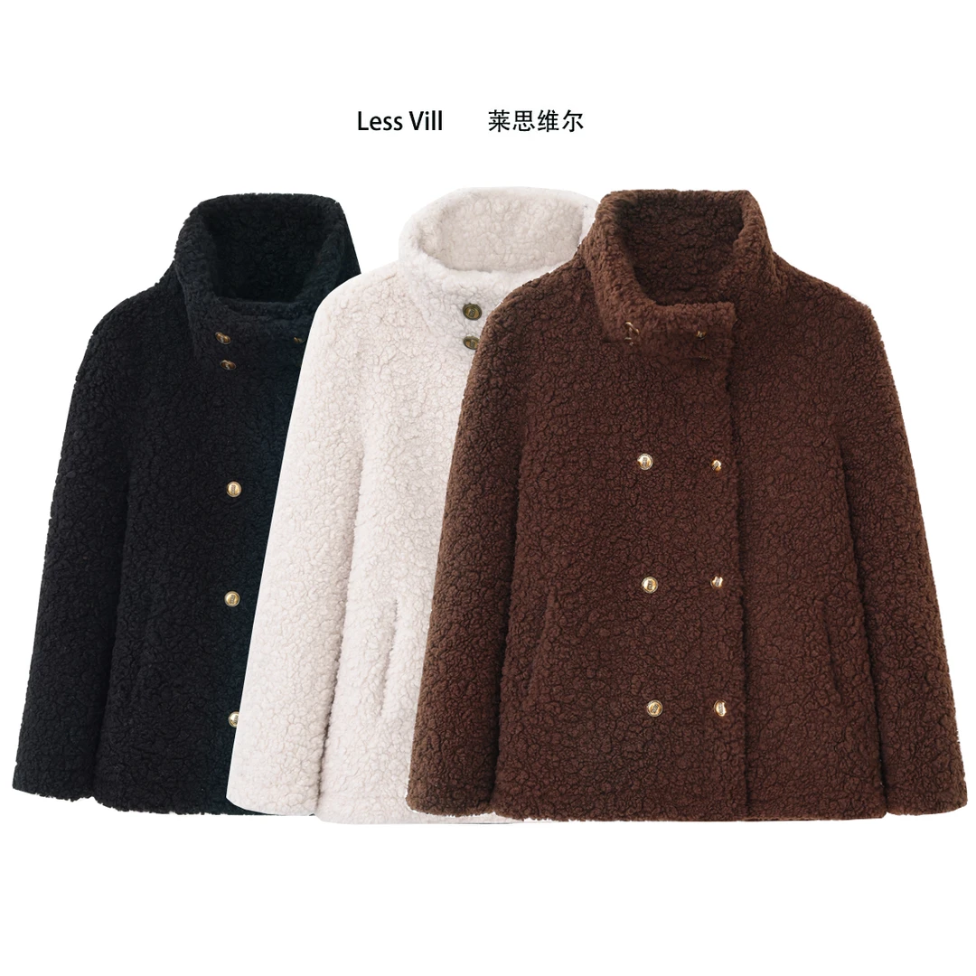 8029  冬季新款皮毛一体 羊羔毛立领翻领短款御寒复古时尚外套女