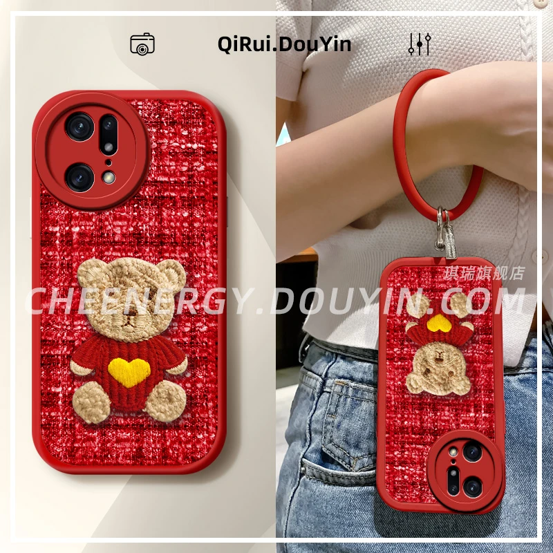 OPPO Findx5手机壳Findx5Pro硅胶全包毛绒软胶女新年新款秋冬红