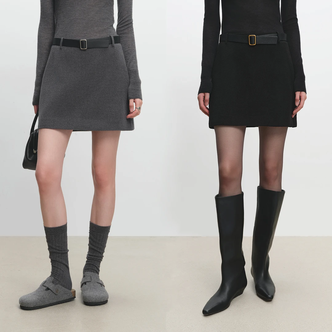 MSBEAST 丝羊绒羊毛呢桑蚕丝微A型A字 显瘦时尚秋冬经典短半裙