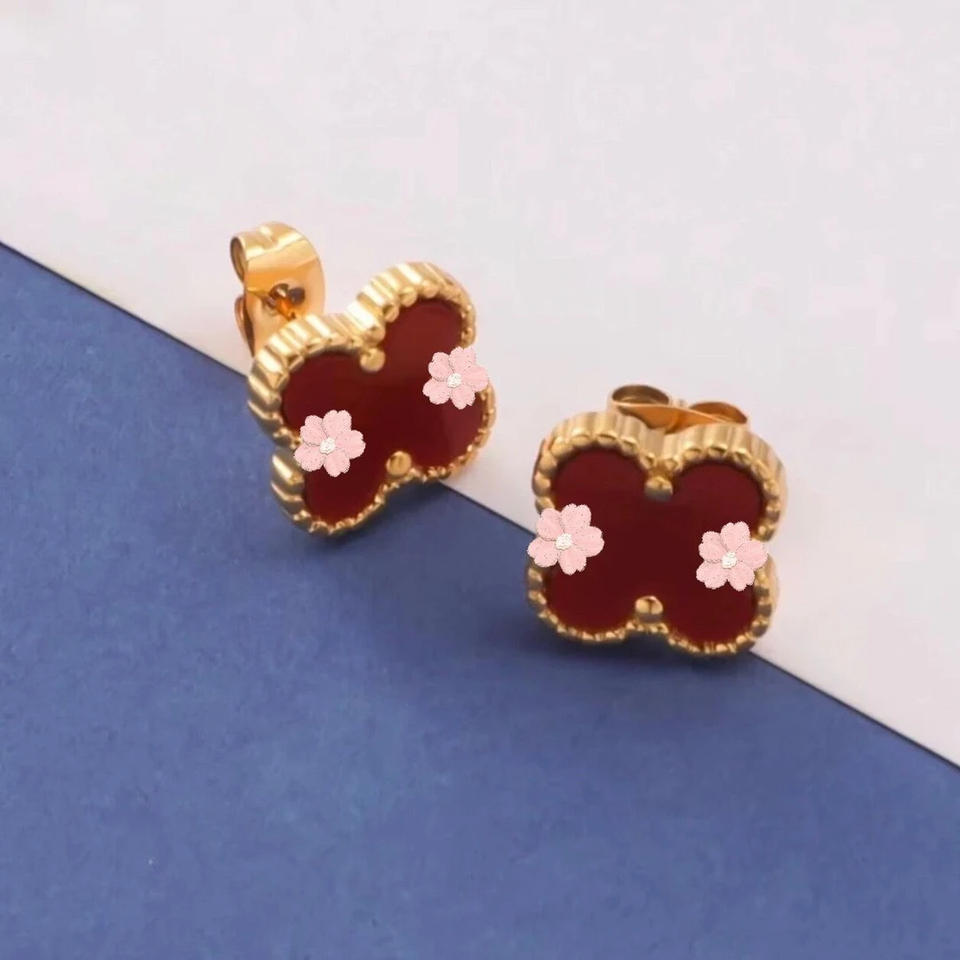 钛钢耳饰 四色花镀真金耳钉经典百搭不掉色气质轻奢时尚