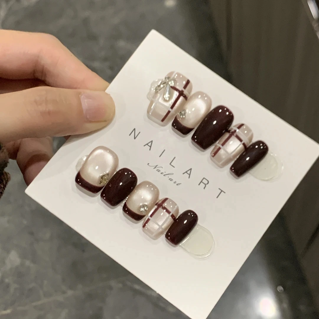 亿哥-【珍礼】- 设计师纯手绘重工款猫眼红酒纯手工轻奢穿戴美甲