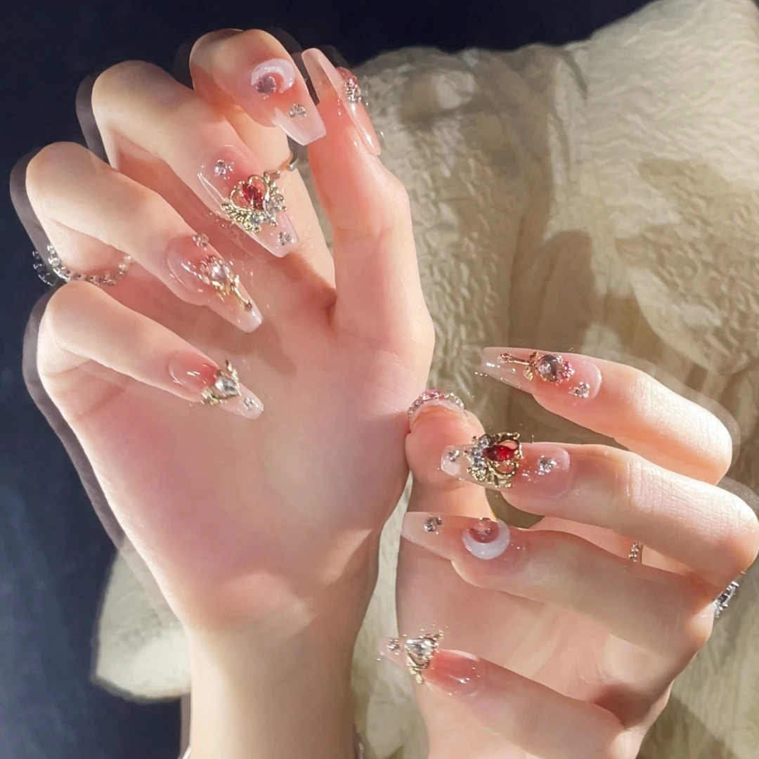 【美少女战士】轻奢日系腮红橘粉色水冰月冰透光疗穿戴式美甲片
