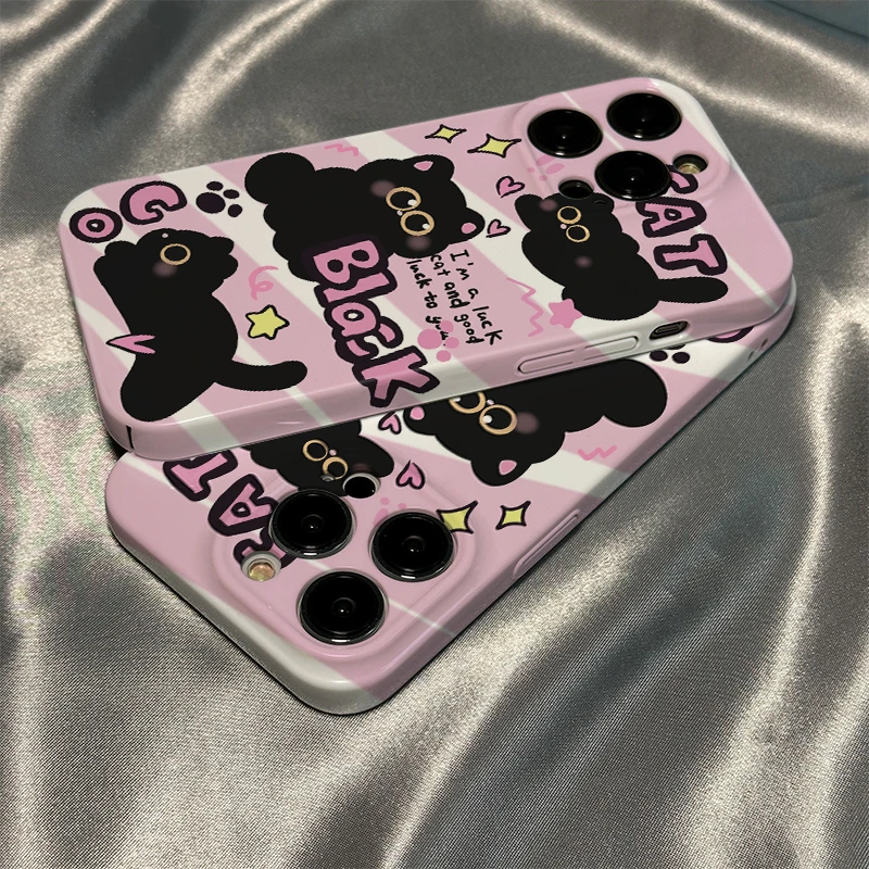 黑猫菲林壳适用苹果手机壳硬壳亮面新款全包边男女款简约套手机壳