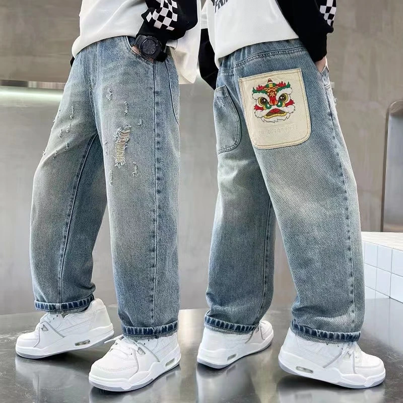 男童裤子儿童春秋装牛仔裤2024新款中大童春秋季胖男孩休闲长裤潮