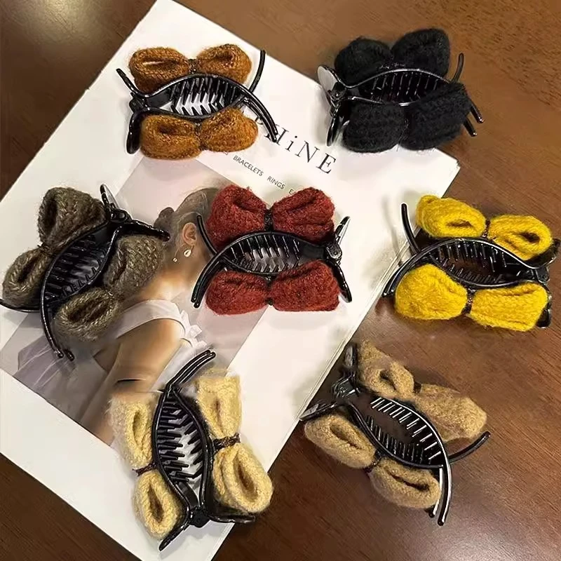 针织蝴蝶结丸子头抓夹女夹子头饰发夹秋冬2024新款爪夹发饰高级感