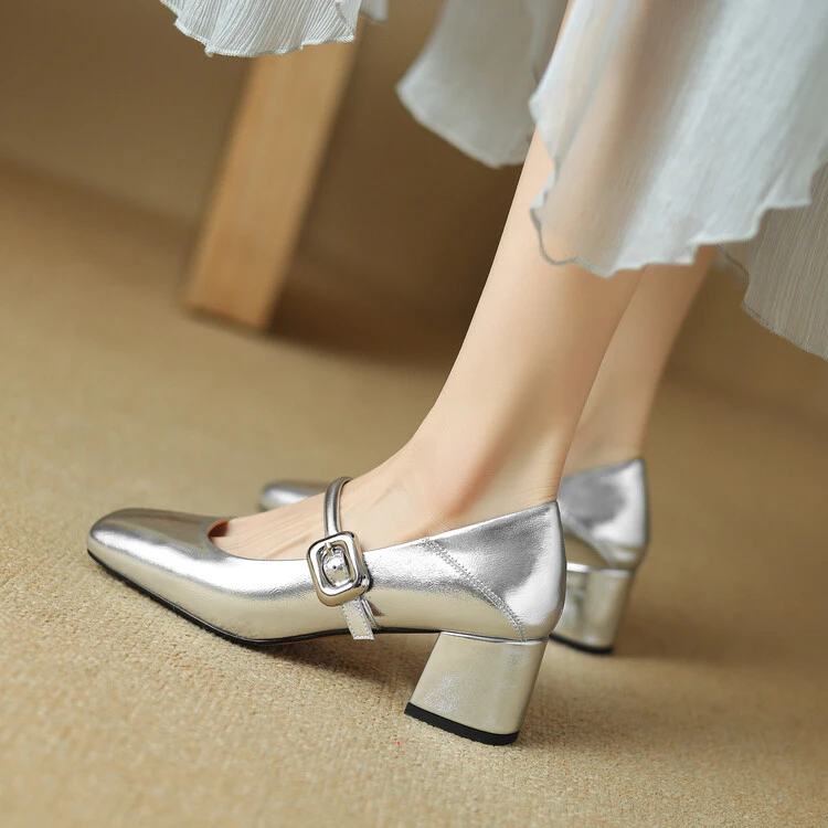 NianGaoXJ【羊皮】跟5厘米小方头真皮女鞋时尚气质通勤鞋真皮鞋子女