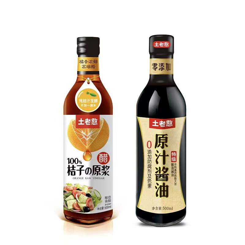 土老憨零添加酿造调味经典组合原汁酱油500ml+原浆醋500ml瓶装