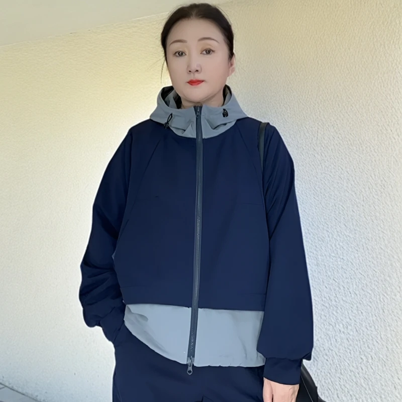 2024秋款新款双色撞色拼接工艺雅丹简约风时尚休闲高级连帽外套