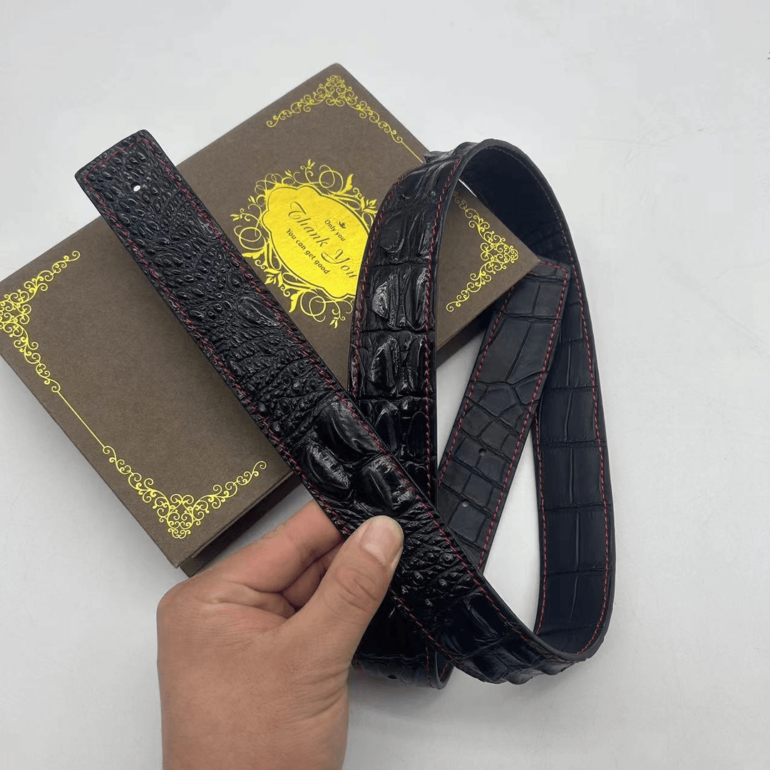 （单带条）3.8宽红线三头骨双面哑光肚皮腰带礼盒装