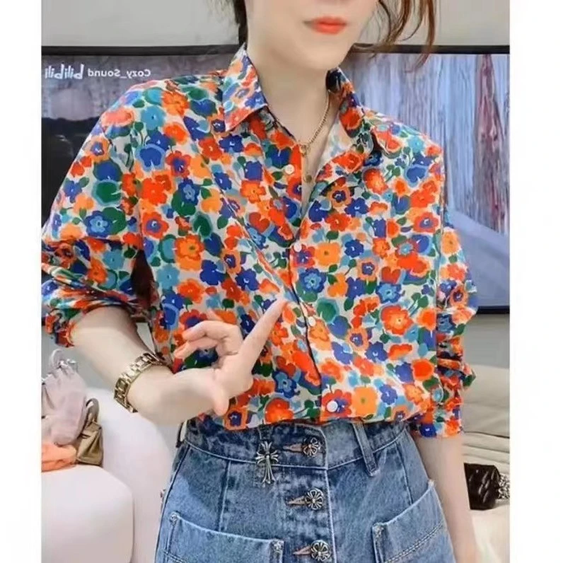 春秋港味花衬衫女设计感小众轻熟高级感复古港风长袖叠穿气质上衣