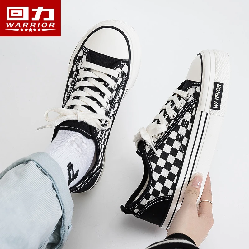 Warrior/回力女鞋厚底棋盘格帆布鞋新款时尚百搭板鞋D472