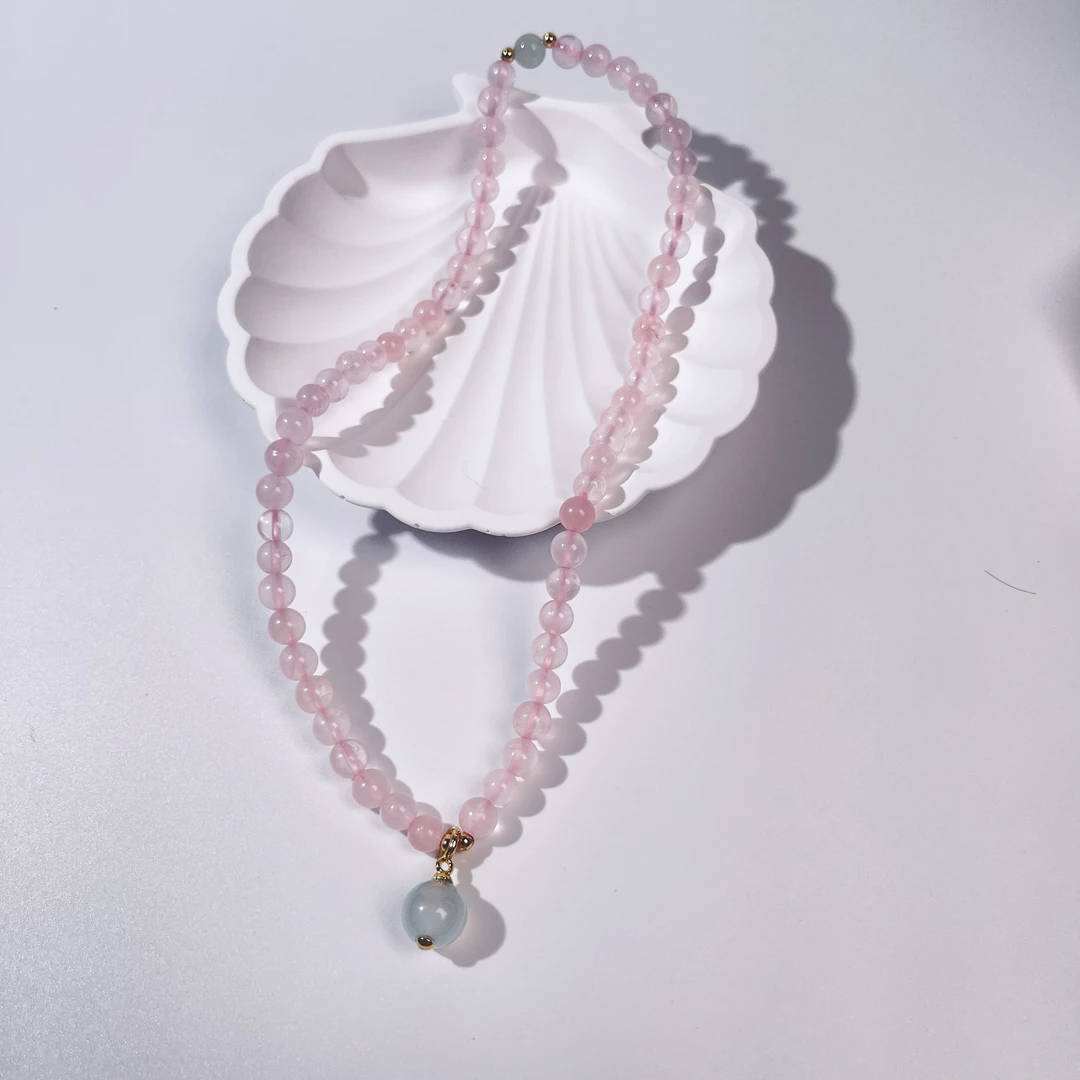 【晨曦花语】天然粉水晶双圈手链+绿东陵玉珠百搭女士时尚夏日清新