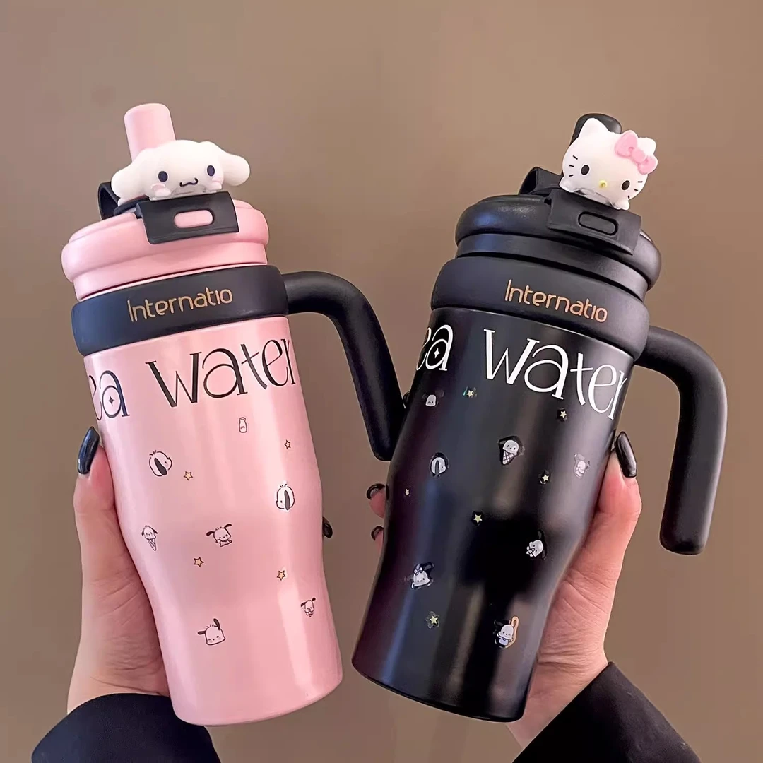 大容量女生可爱保温杯巨无霸不锈钢双饮车载水杯便携办公上学杯子