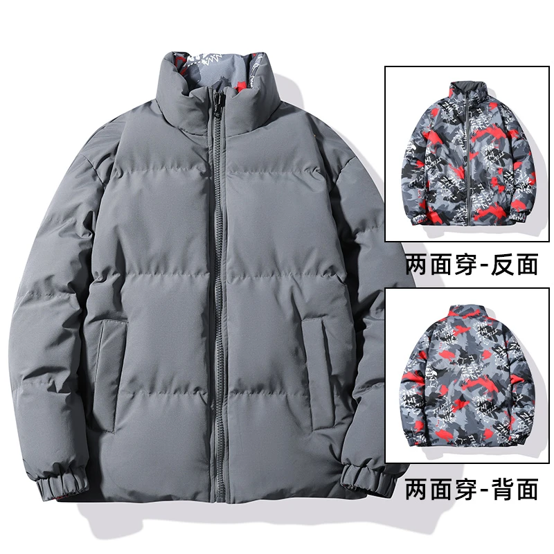 双面穿棉衣男冬季加厚外套2022新款潮牌大码男装保暖棉袄男面包服
