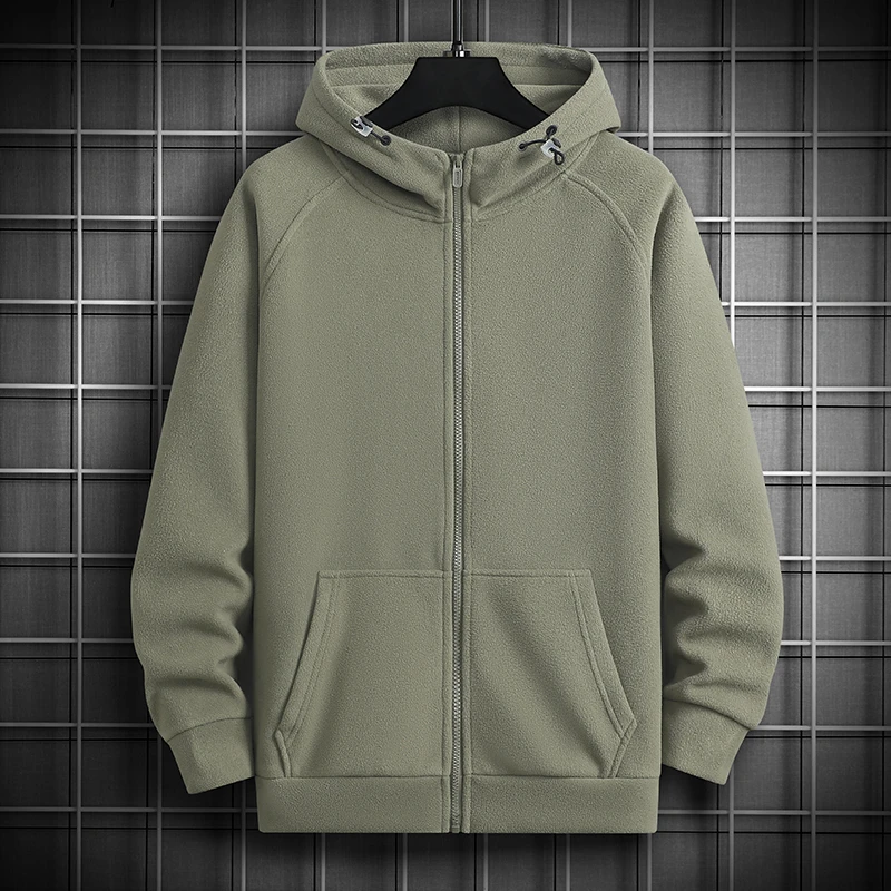 双面绒摇粒绒开衫卫衣男士2024秋冬季保暖宽松大码外套连帽上衣男