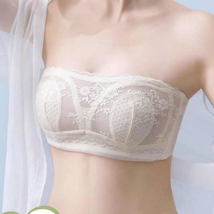 薄款兔耳朵隐形无肩带文胸大胸显小内衣蕾丝美背抹胸防滑夏季背心