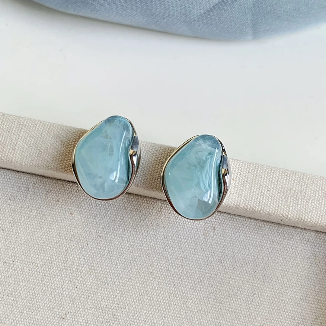 合金耳饰 「微蓝调」耳钉蓝色耳饰女轻奢高级秋冬耳环ins风小众设计
