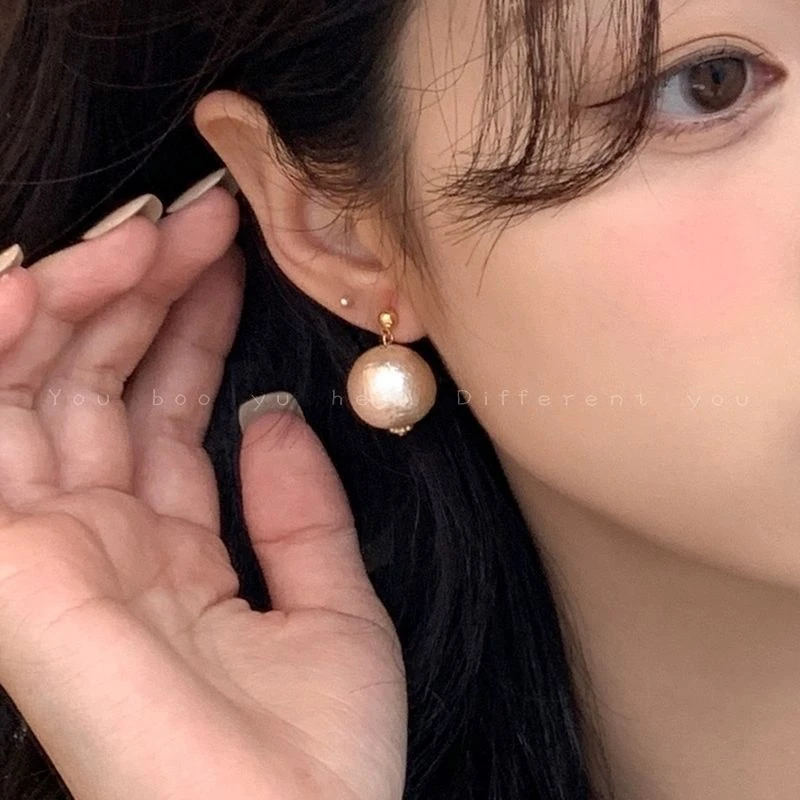 合金耳饰 棉花珠耳钉女2024新款法式高级感耳环小众气质轻奢复古