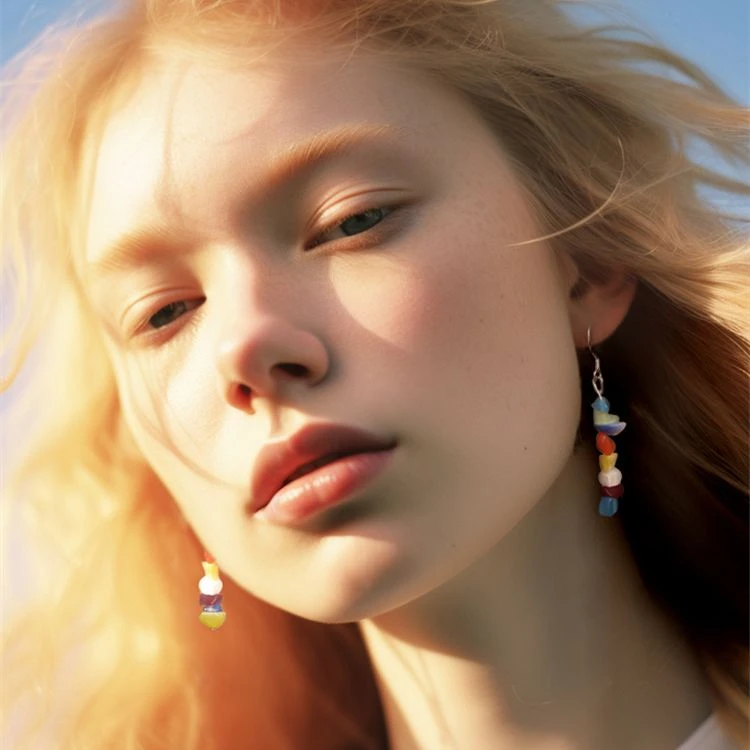 合金耳饰 不规则彩石耳环女耳钉耳饰长款小众设计2024年新款耳钩