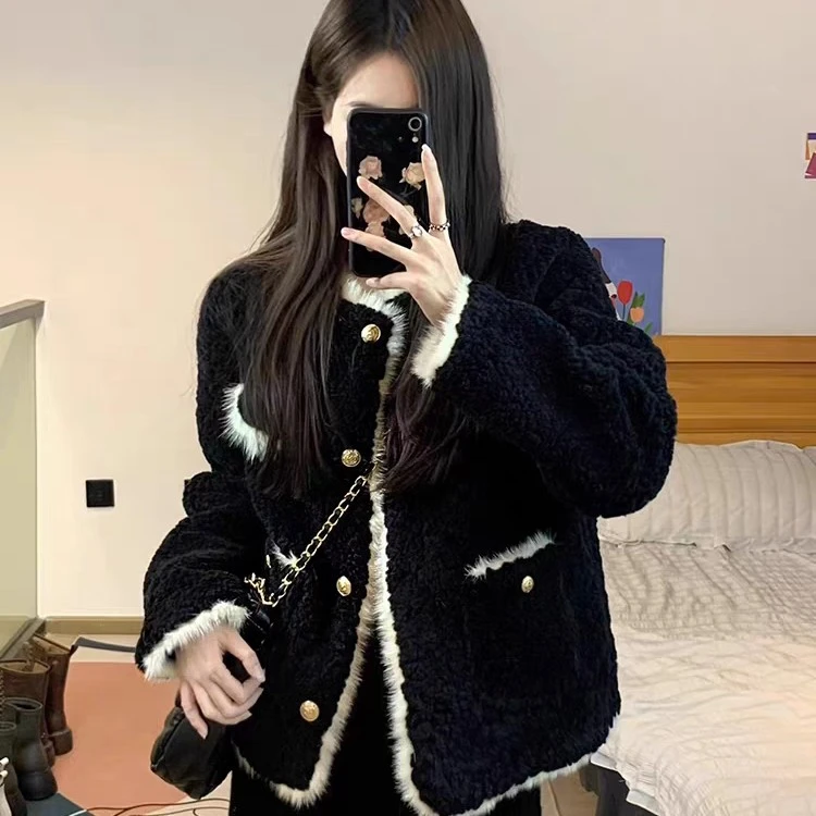 小香风外套女2025秋冬新款仿羊羔毛皮毛一体宽松毛绒短款上衣加厚