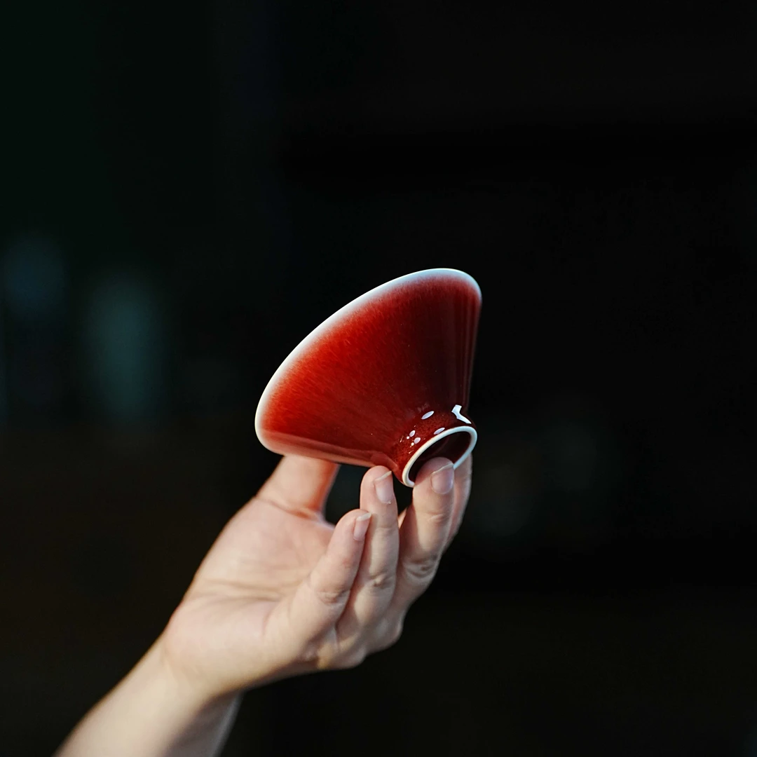 景德镇 郎红 斗笠杯