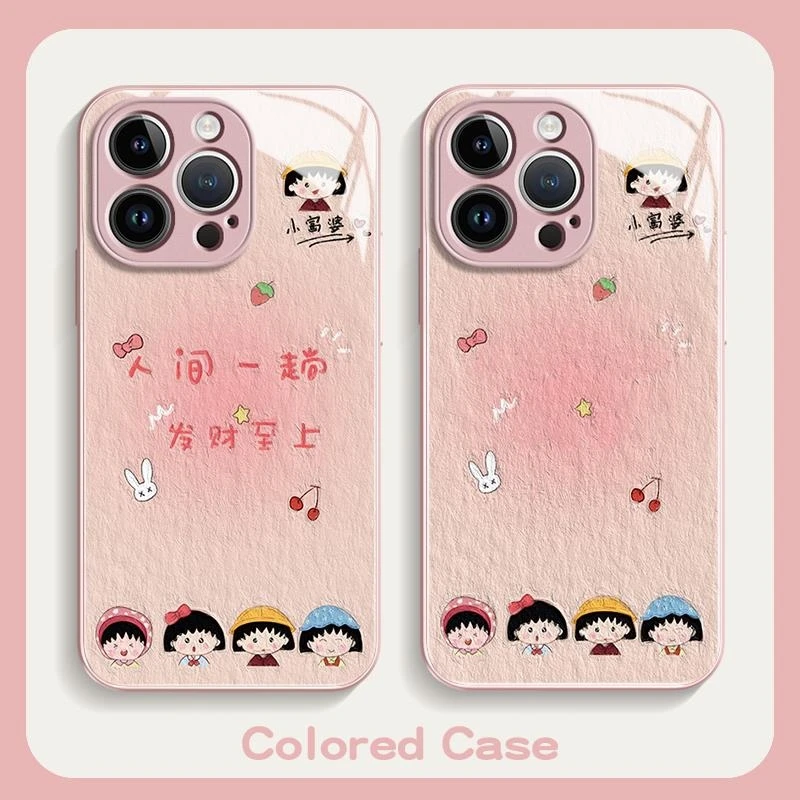 樱桃小丸子适用苹果15华为pura70荣耀oppo小米vivo玻璃手机壳卡通