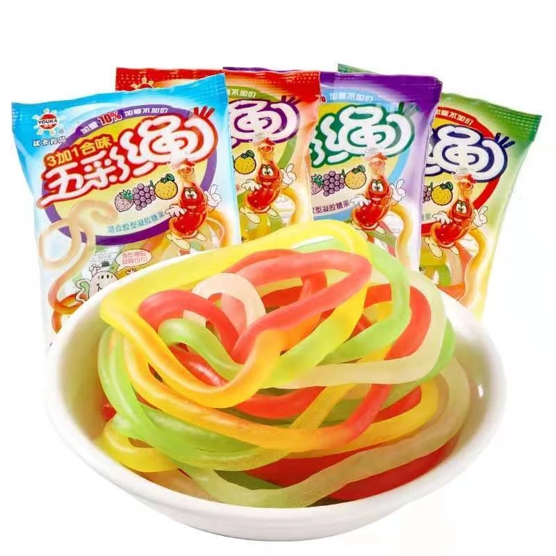 五彩绳软糖90后小时候怀旧小零食品童年糖果儿童橡皮qq糖散装混装