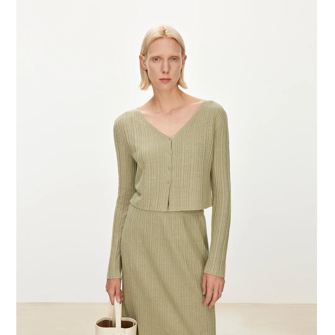 CHICJOC专柜高端超细天丝纱CleanFit显瘦坑条短开衫上衣J042KG01