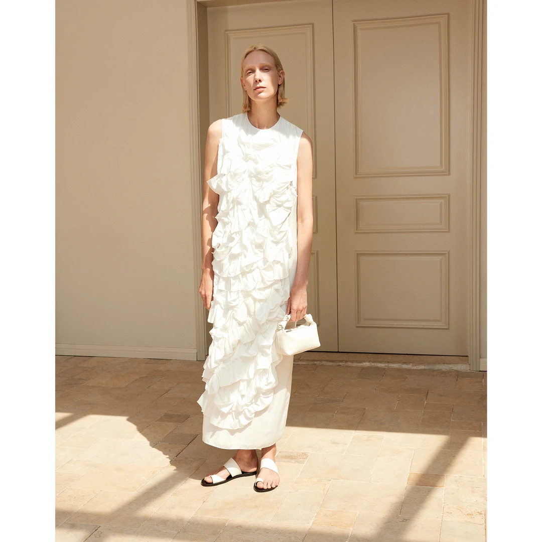 【商场同款新品】JOC专柜云柔感VISCOSE 时装层次手工波浪叠褶连衣