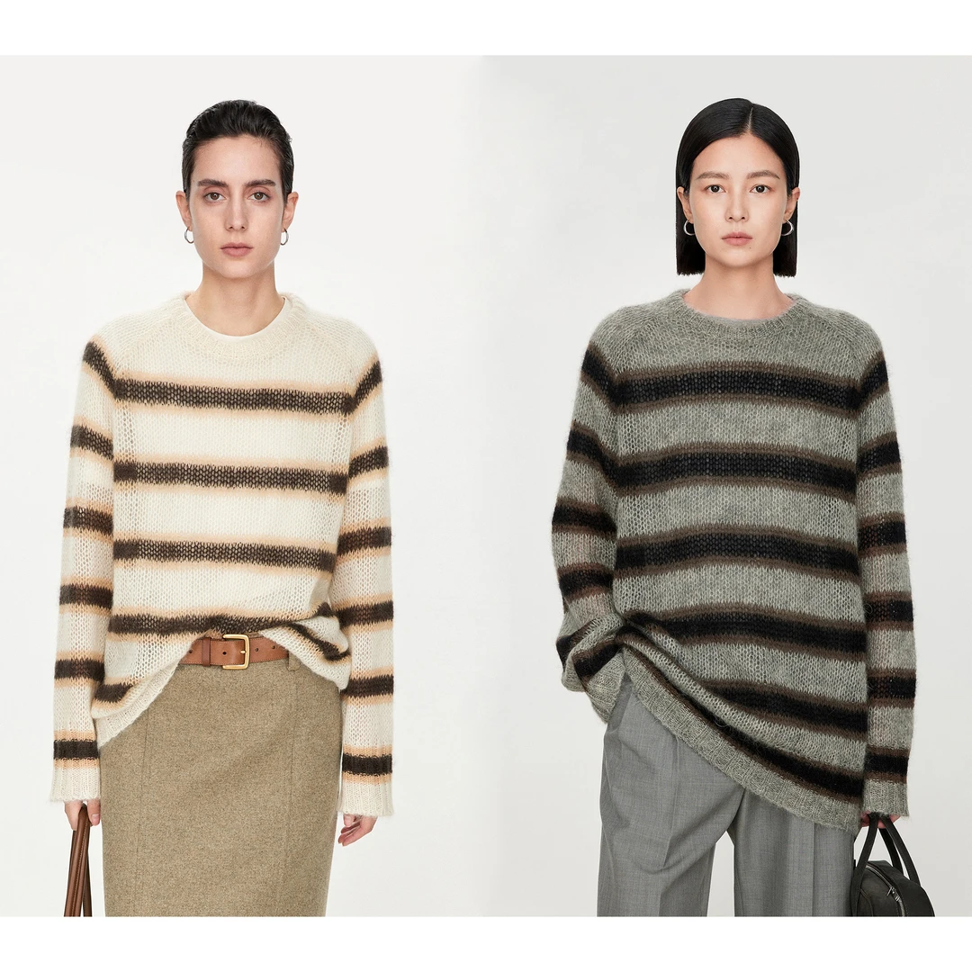 【商场同款新品】JOC专柜意大利柔绒拉毛 复古条纹微透空气感廓形毛