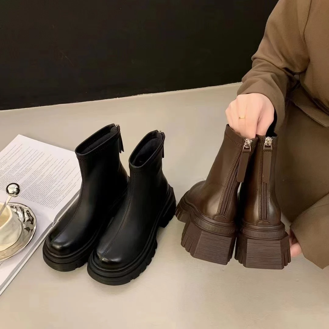 小敏家 清货就几双秋冬加绒 新款马丁靴 弹力瘦瘦靴8516