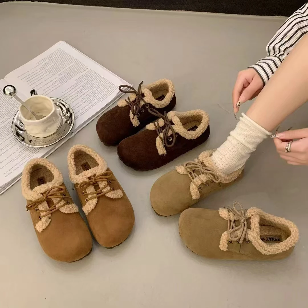 小敏家 清货就几双 平底全包勃肯鞋女 系带勃肯毛毛鞋M1686