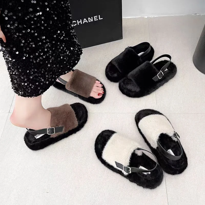 小敏家 清货~就几双 网红毛毛凉鞋 仙女风温柔气质露趾凉鞋2208-1