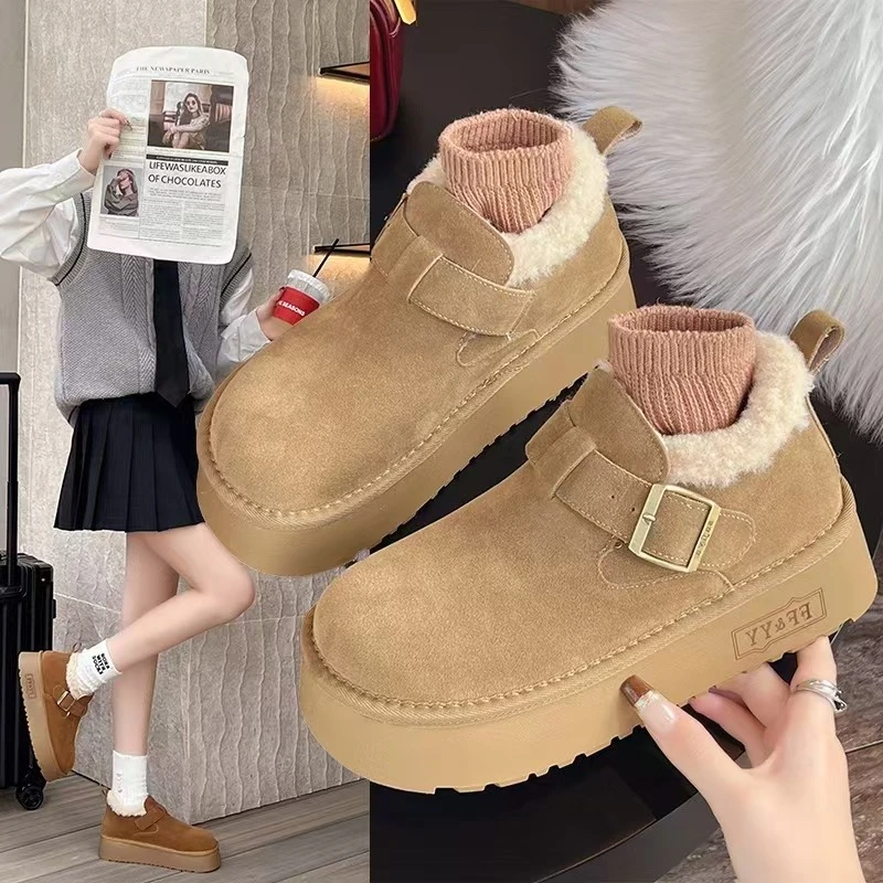 小敏家 4CM高邦厚底勃肯雪地靴女 加绒加厚冬季勃肯棉鞋1192-21