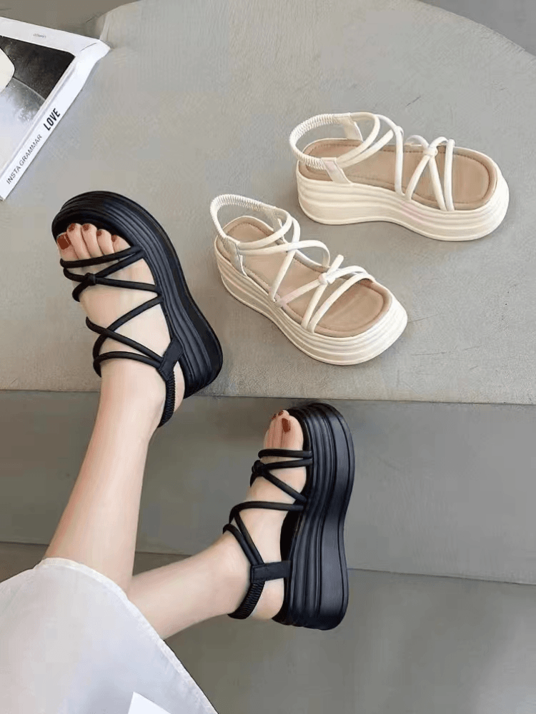 小敏家 网红爆款小个子时尚厚底凉鞋 夏季百搭配裙子罗马凉鞋Q05