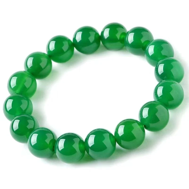 天然冰种绿玛瑙手链男女 正品绿玉髓圆珠单圈手串民族风情侣礼物