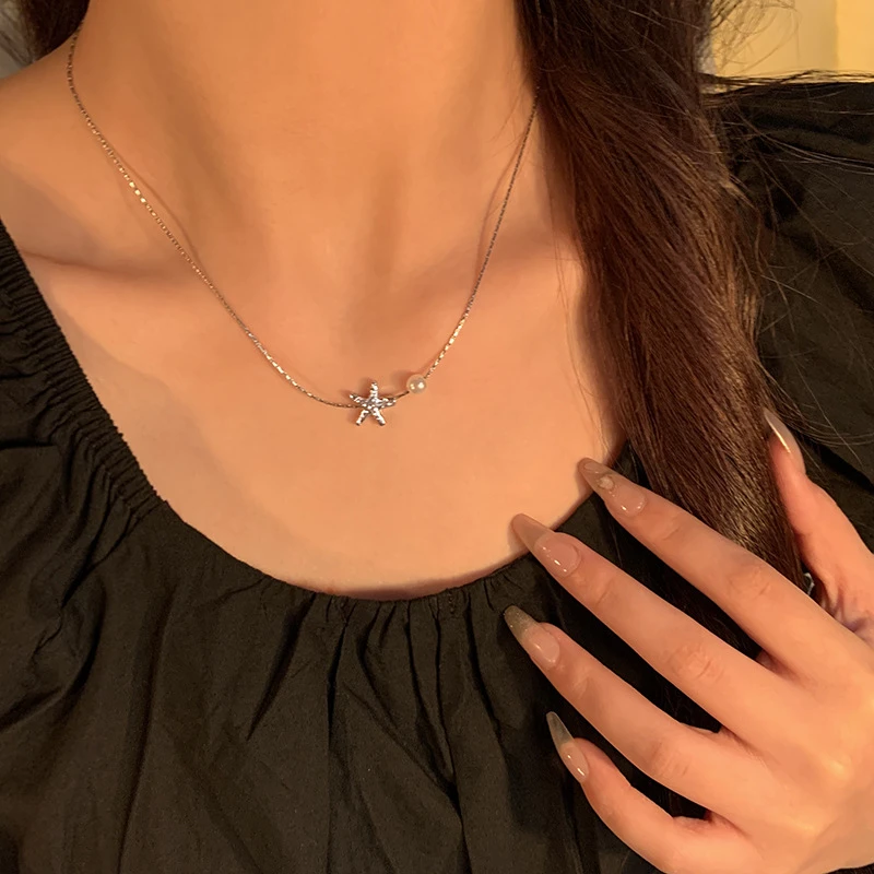 铜合金项链 A094素款星星珠珠项链女简约百搭时尚学生小众饰品新