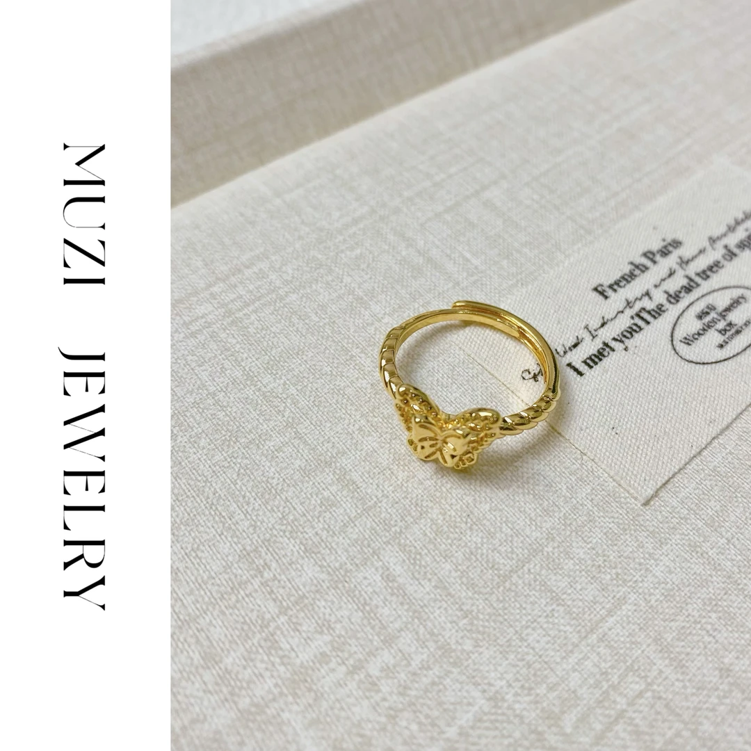 铜合金戒指 D335金色镂空蝴蝶戒指女简约百搭气质时尚高级感饰品