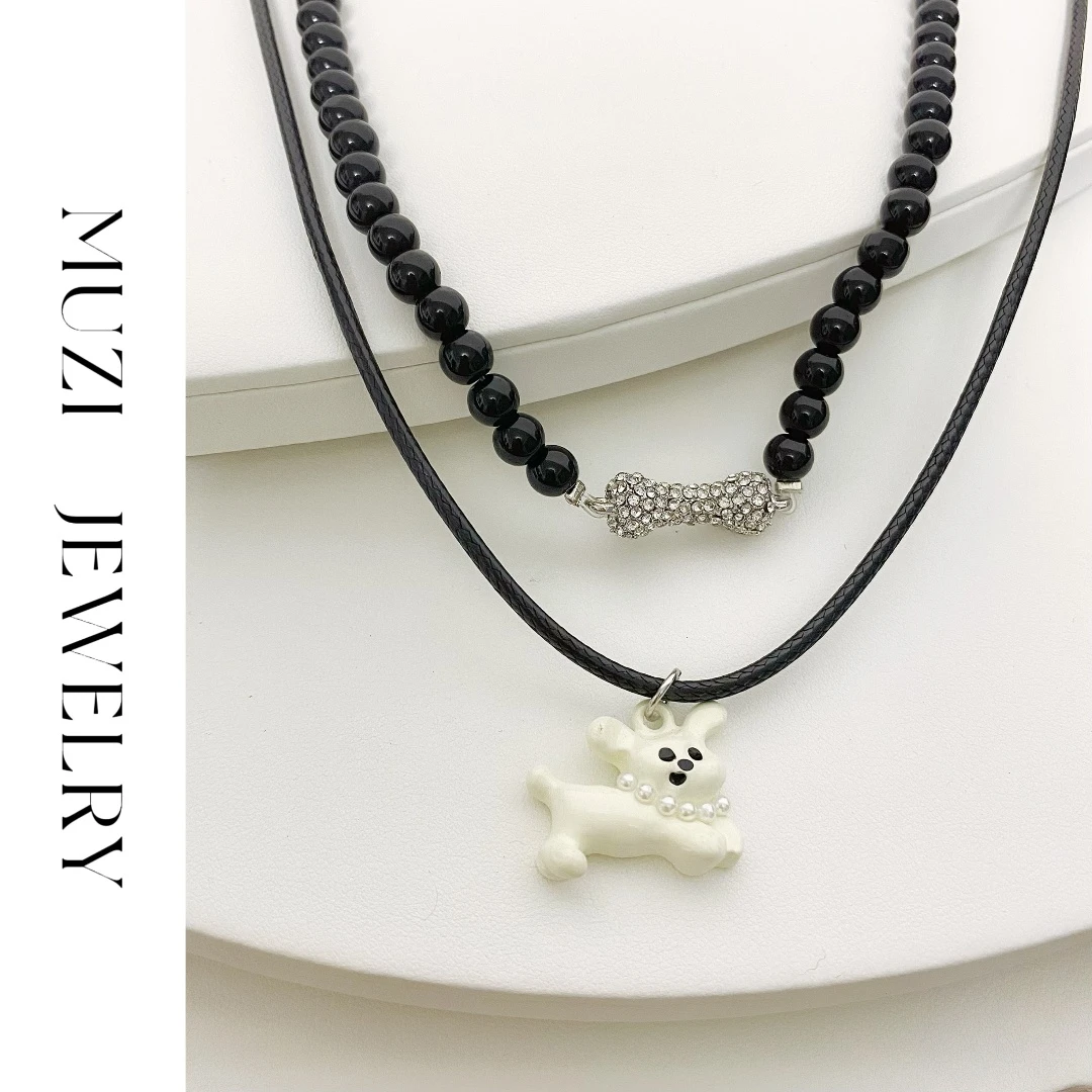 铜合金项链 MXL987小白狗珠珠项链女精致小众设计感学生时尚饰品