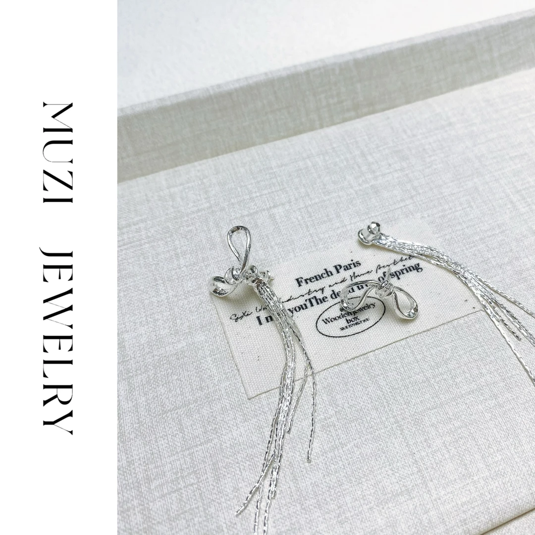 铜合金耳饰 B118蝴蝶结流苏耳饰女时尚百搭气质个性小众饰品新款