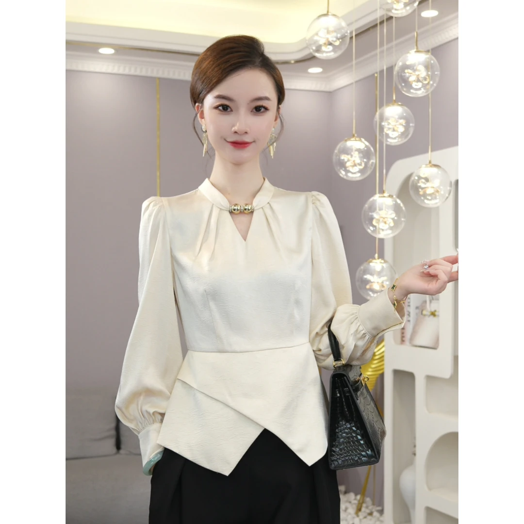 唐熹2025早秋新款【LT24-Q539】减龄时尚气质米白色长袖衬衫女