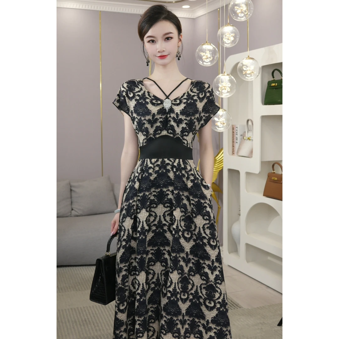 唐熹2026夏季新款【X24-X144】法式花色气质收腰气质连衣裙高级感